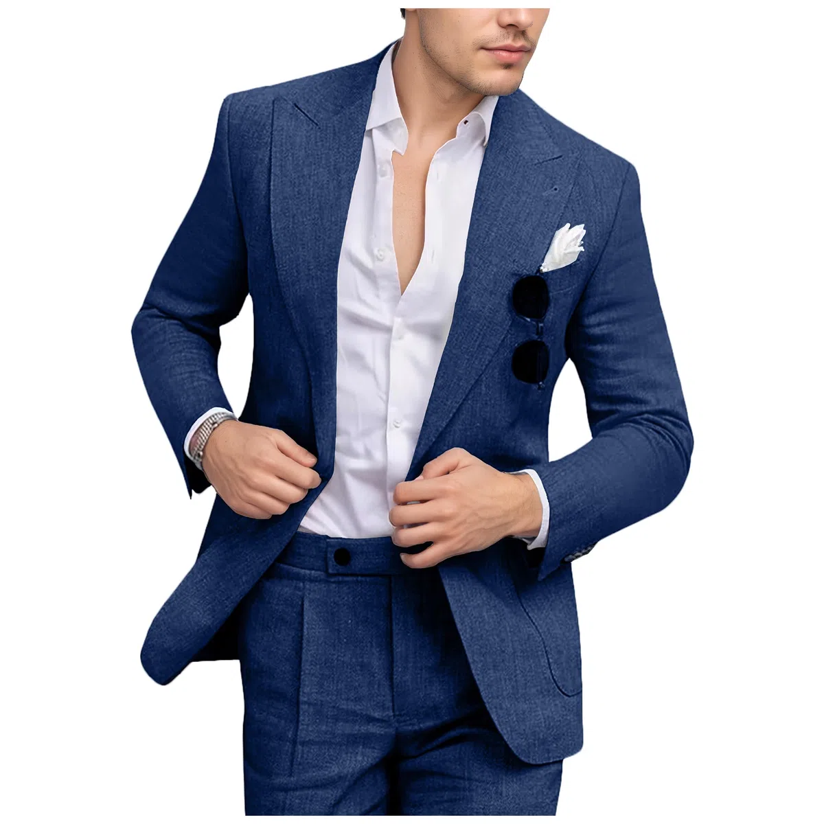 Completo da uomo in lino slim fit 2 pezzi estate spiaggia abiti da sposa con bavero a punta casual blazer pantaloni set per smoking da ballo