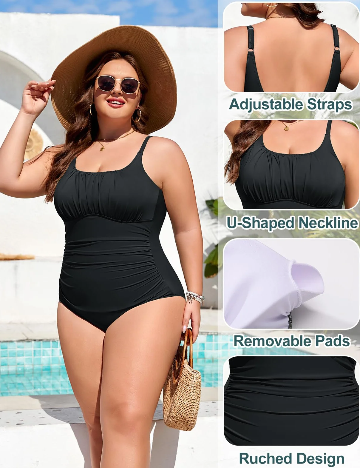 Tuopuda Costume da Bagno Intero Donna Taglie Forti Sexy Costumi Interi da Mare Piscina Push Up Imbottito Reggiseno Costumi Bikini Un Pezzo Spiaggia Beachwear L-4XL