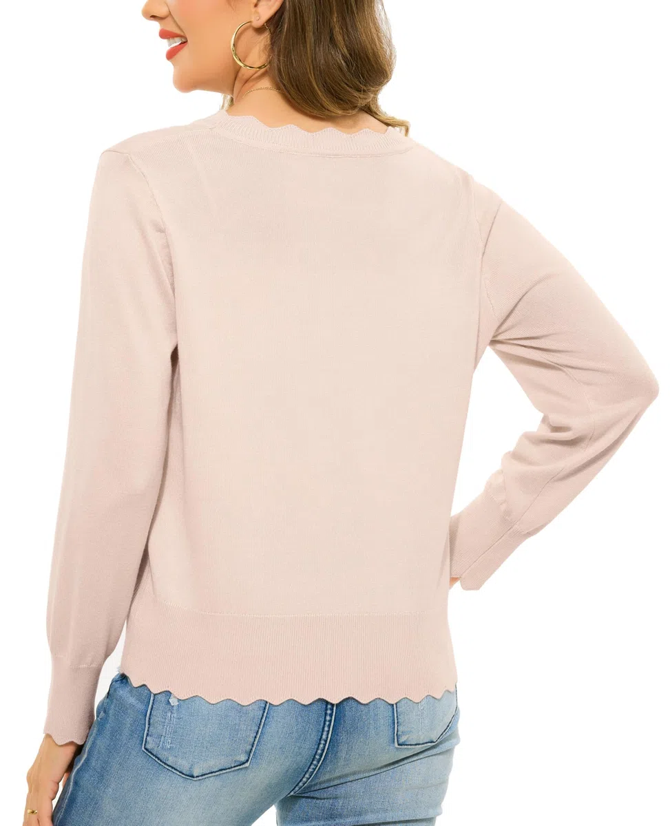 Lovasy Cardigan con Bottoni Donna Corto Giacca in Maglia Elegante Curvy a Maniche Lunghe Golfino con Scollo a V Aperto Davanti Cardigan Leggero ed Traspirante