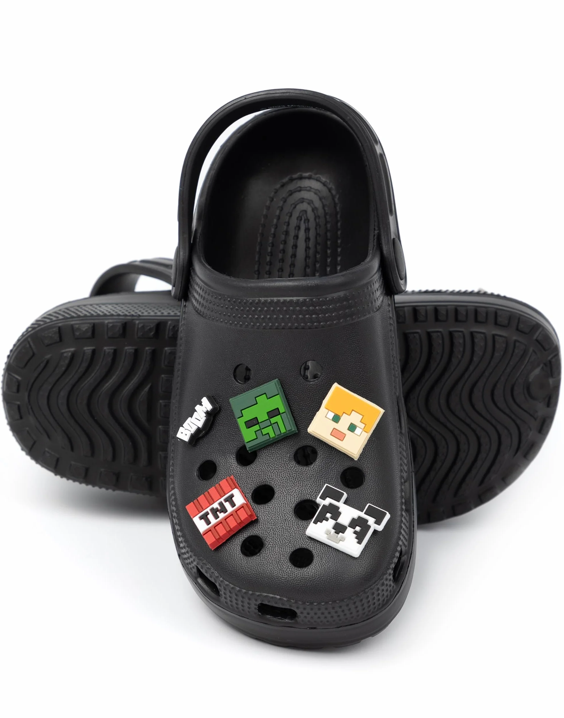 MINECRAFT Zoccoli Classici per Bambini | Ciabatte Ventilate Nere con Cinturino di Supporto per Ragazzi e Ragazze | Calzature con ciondoli novità Game Creeper TNT Weapons