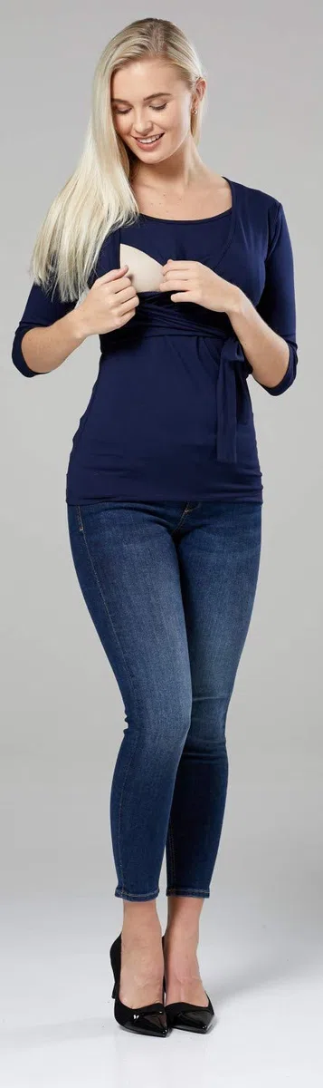 HAPPY MAMA Donna T-Shirt Bolero prémaman per L'Allattamento Camicia Maglia. 458p (Marina, IT 48, 2XL)