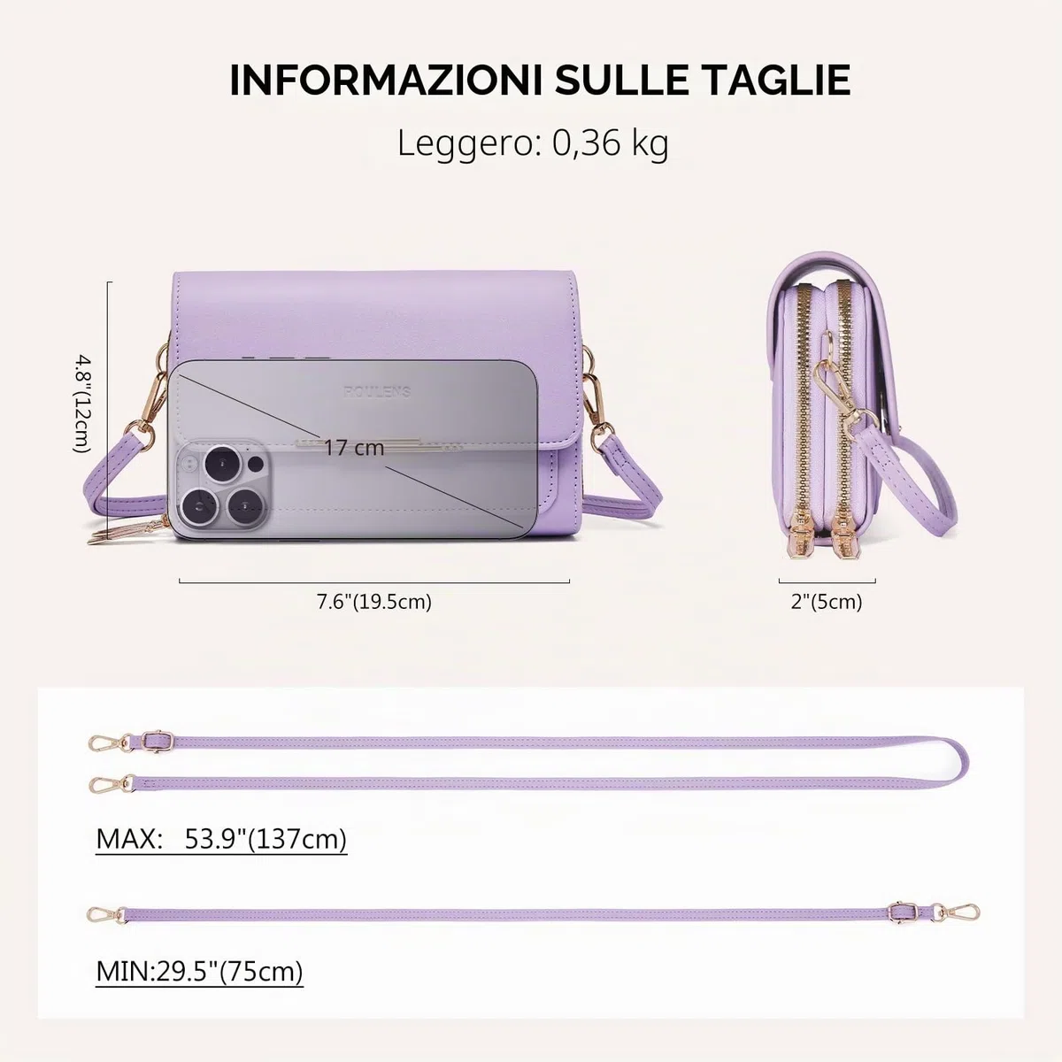 Roulens Borse a Tracolla da Donna,Piccola Borsa per Telefono a Tracolla per Donna con 2 Scomparti Capienti,Borsa Mano PU Pelle Sintetica con Slot per Carte di Credito Cinturino