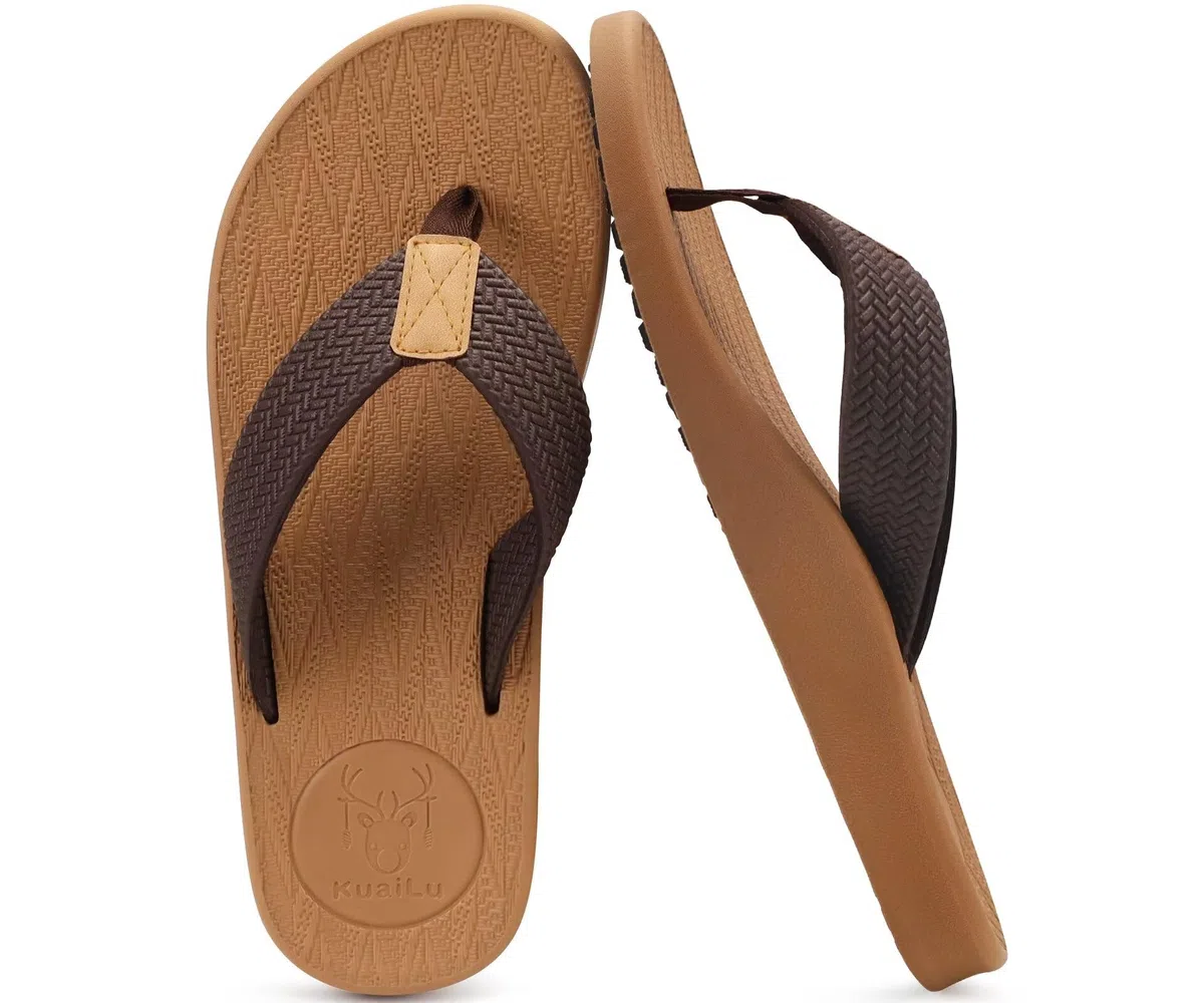 KuaiLu Infradito Uomo Estive Morbide Pelle Ciabatte Comode Arch Support Spiaggia Piscina Sandali Cuoio Mare Leggere Antiscivolo Gomma Suole