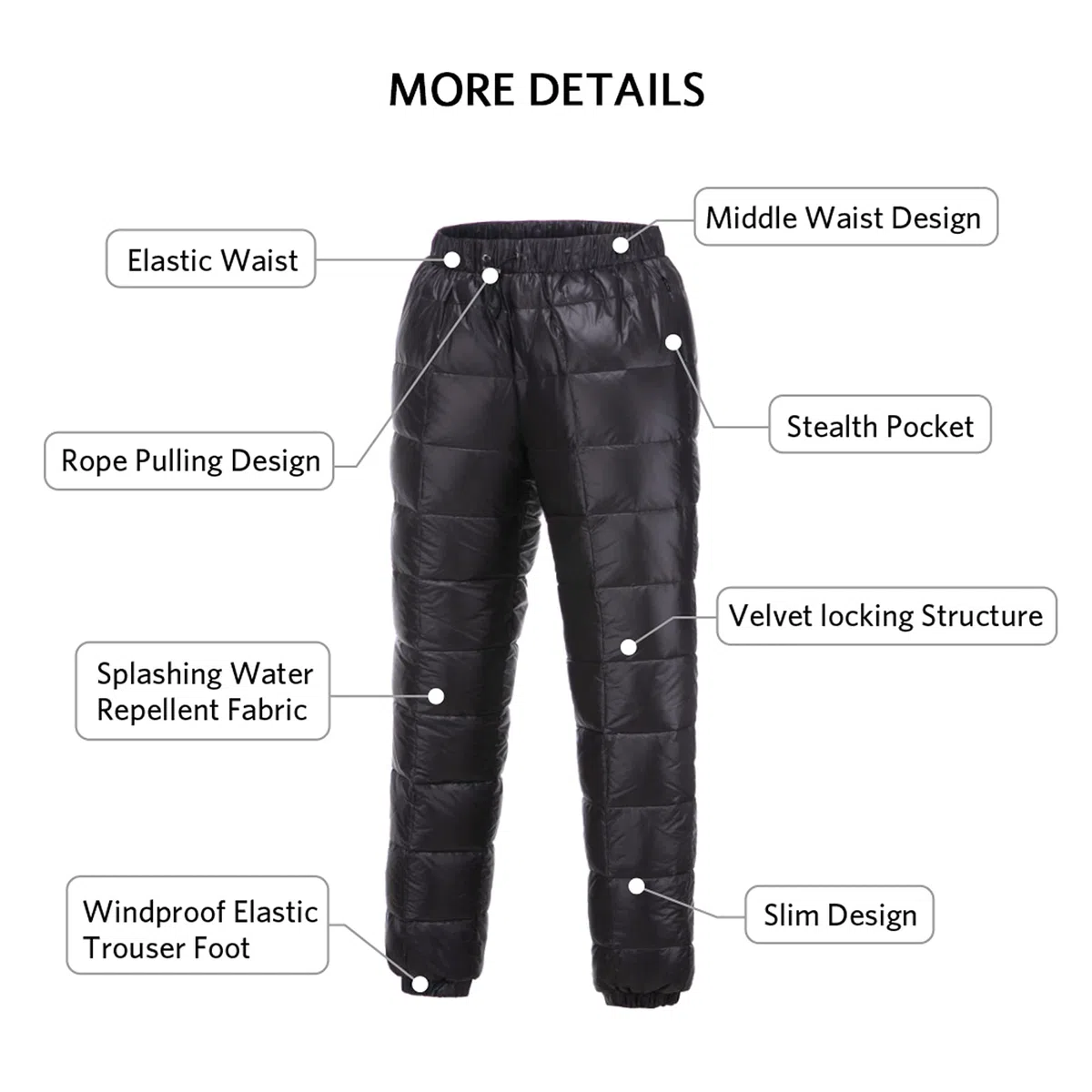 Outdoor Winter Warm Down Pants Pantaloni da Sci Termici Ripiegabili per la Neve Invernale