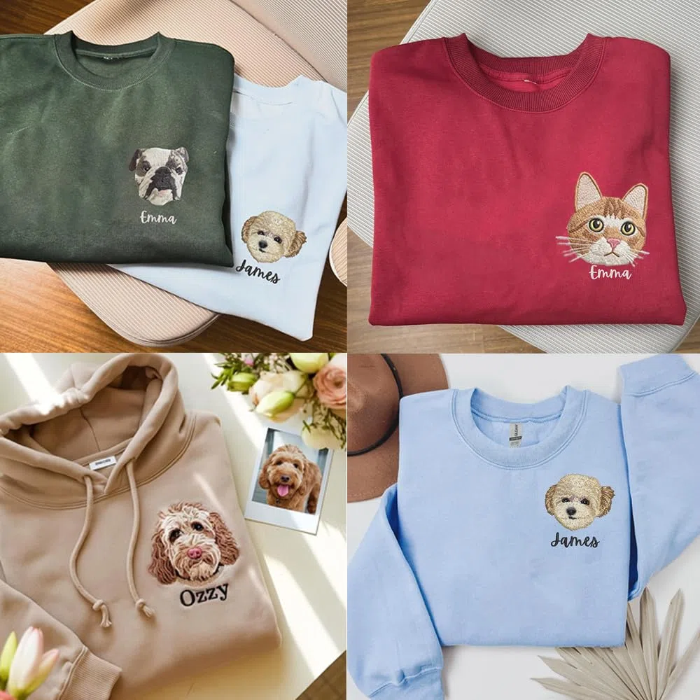 Felpa Personalizzata con Cappuccio - Ricamata con Foto Animali Domestici + Nome | Regalo Perfetto per Coppie, Fidanzati, Fidanzate, Regali di Natale