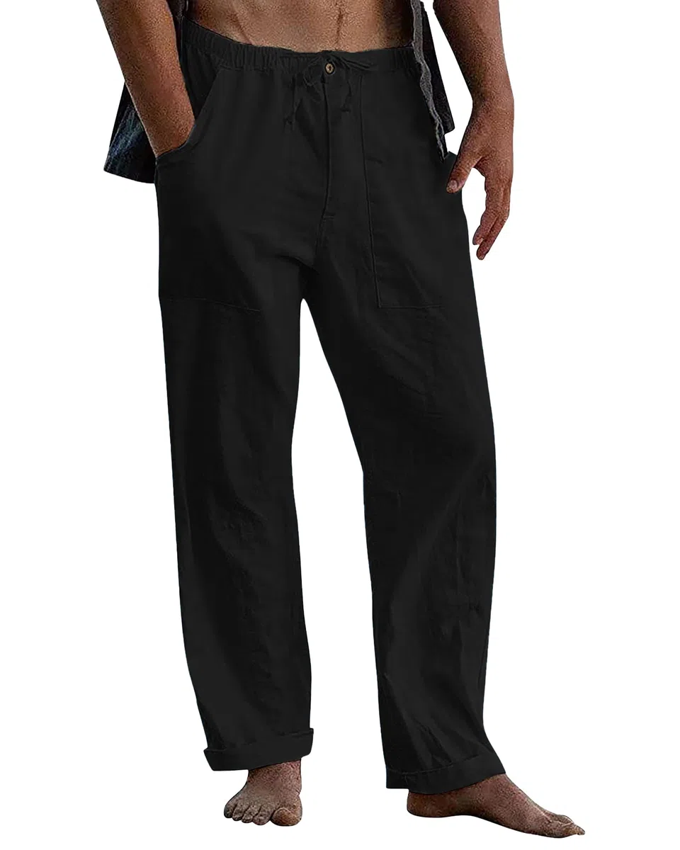 LVCBL Pantaloni Sportivi Casual in Lino da Uomo Estivi Larghi per Yoga Spiaggia con Elastico in Vita,M-3XL