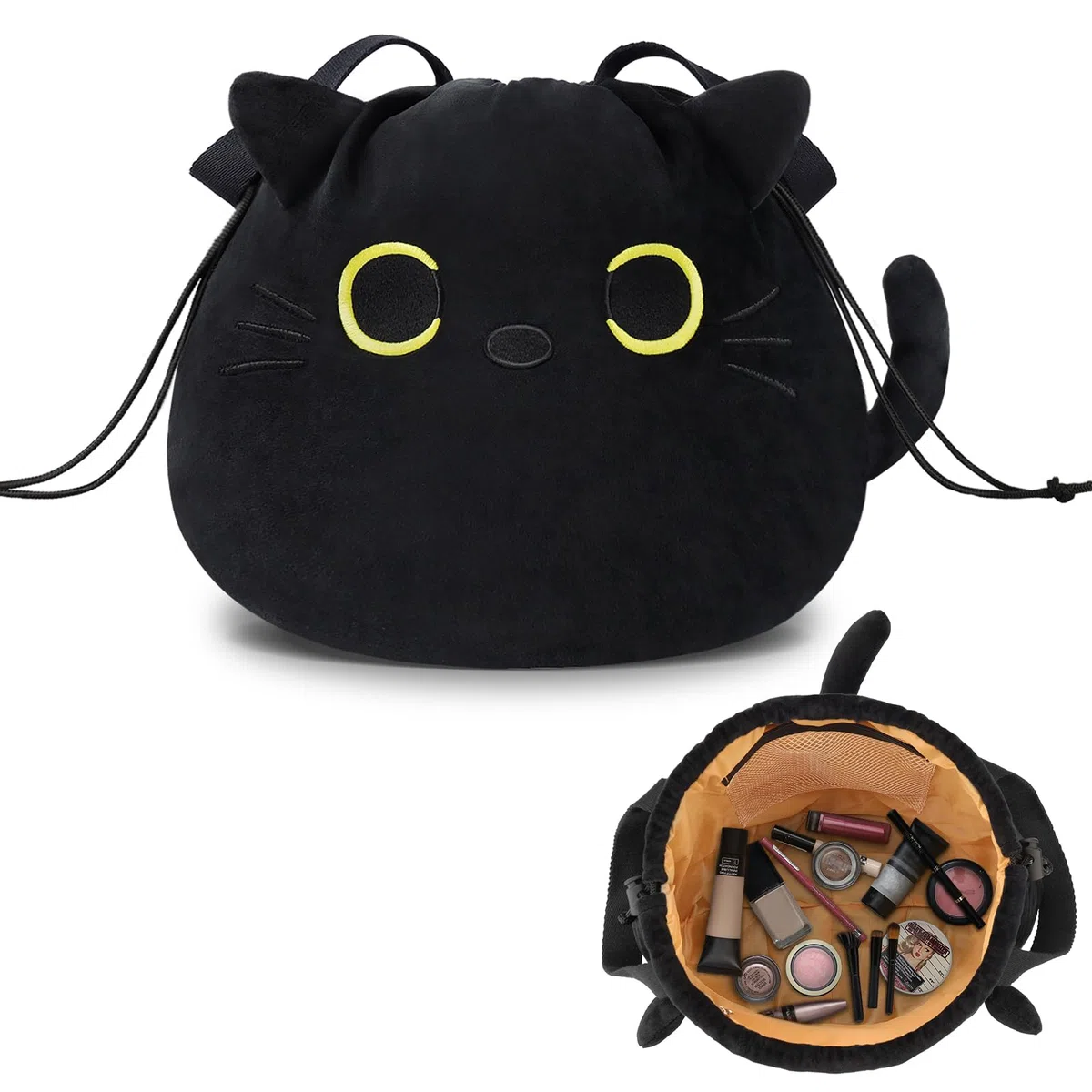 Porta Trucchi Donna Ragazza Bambina, Regali Divertenti Pochette Trousse Trucchi, Beauty Case da Viaggio, Gatto Gadget Utili Originali, Idee Regalo Compleanno Natale per Donna Mamma - Nero
