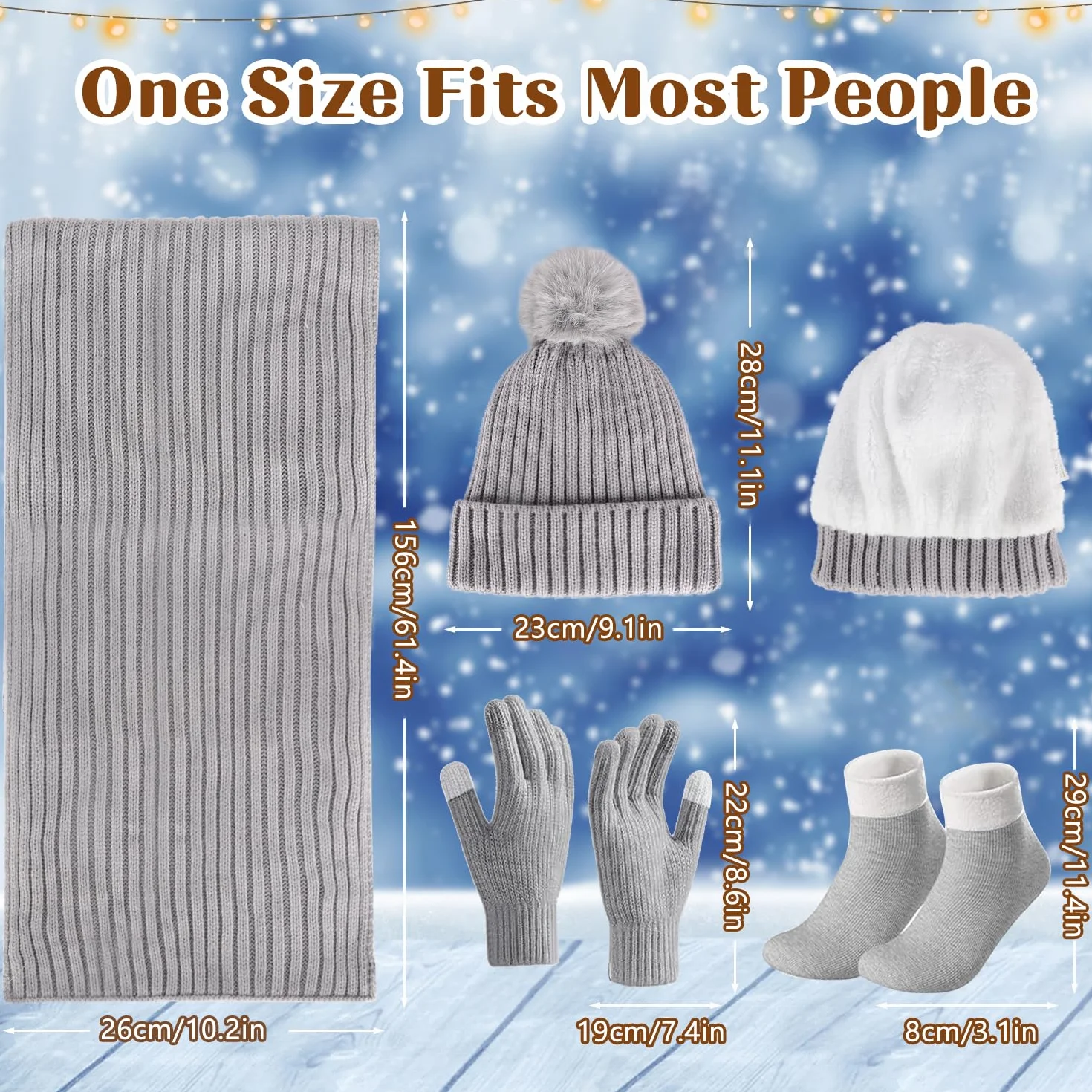 Set Cappello Guanti Sciarpa Invernale, 4 Pezzi Cappello e Scaldacollo Guanti Touch Screen Calzini, Set Regalo Berretto Sci Caldo Lavorato Maglia Spessa per Donne Sport All'Aria Aperta Invernali
