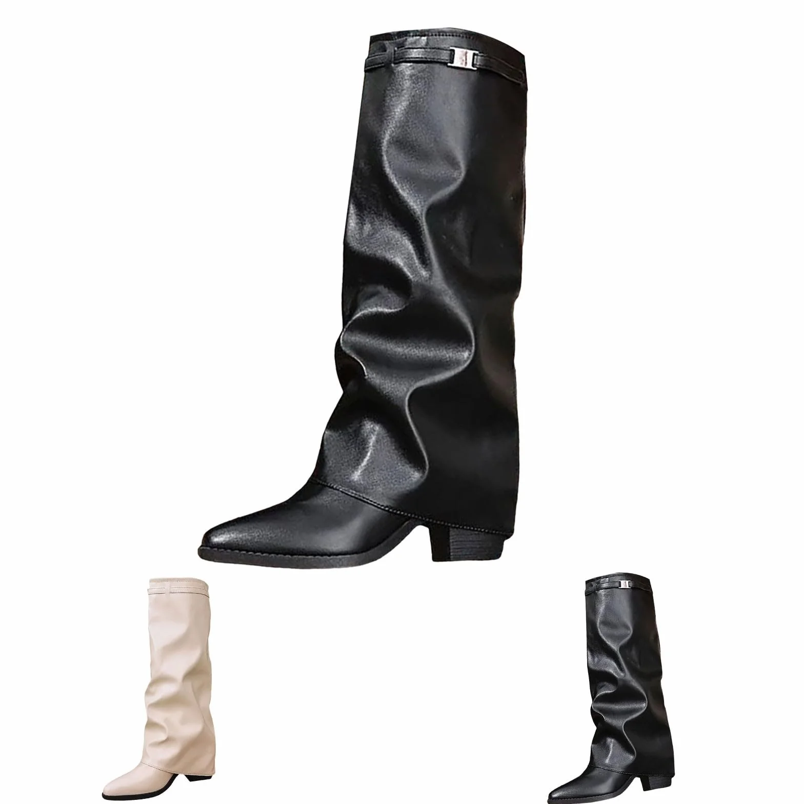 MJGkhiy Stivali Donna Invernali Con Tacco Comodi Stivaletti Texani Eleganti Marroni Stivaletto Al Ginocchio Pelle Stivale Con Ghetta Risvolto Caldo Nero Boots Cowboy