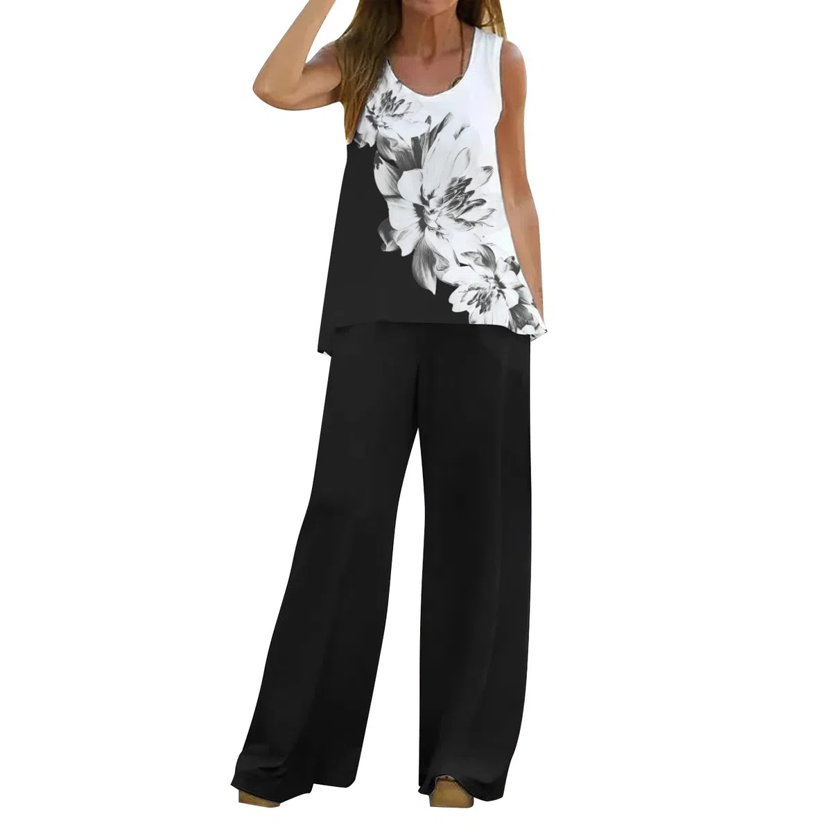MJGkhiy Completo Cerimonia Donna Elegante Set Completo Tuta Donna Senza Maniche Vita Alta Pantaloni Abito da Sera in 2 Pezzi Tute Donna Eleganti Da Cerimonia