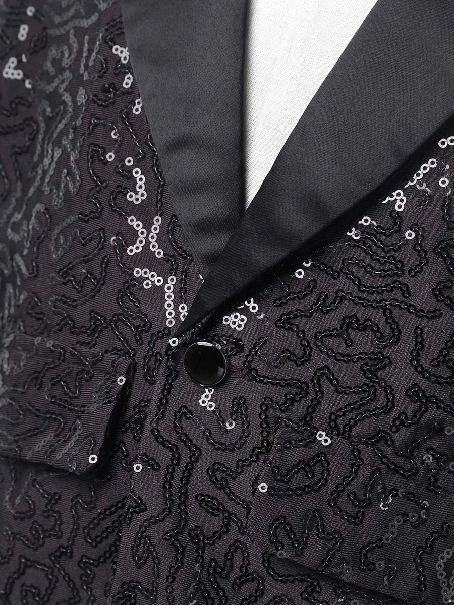 inhzoy Blazer Giacca Paillettes Bambino Gentleman Tuxedo Smoking Giacca Elegante Brillantini con Cappello Abito da Battesimo Festa Sera Capotto da Banchetto Compleanno
