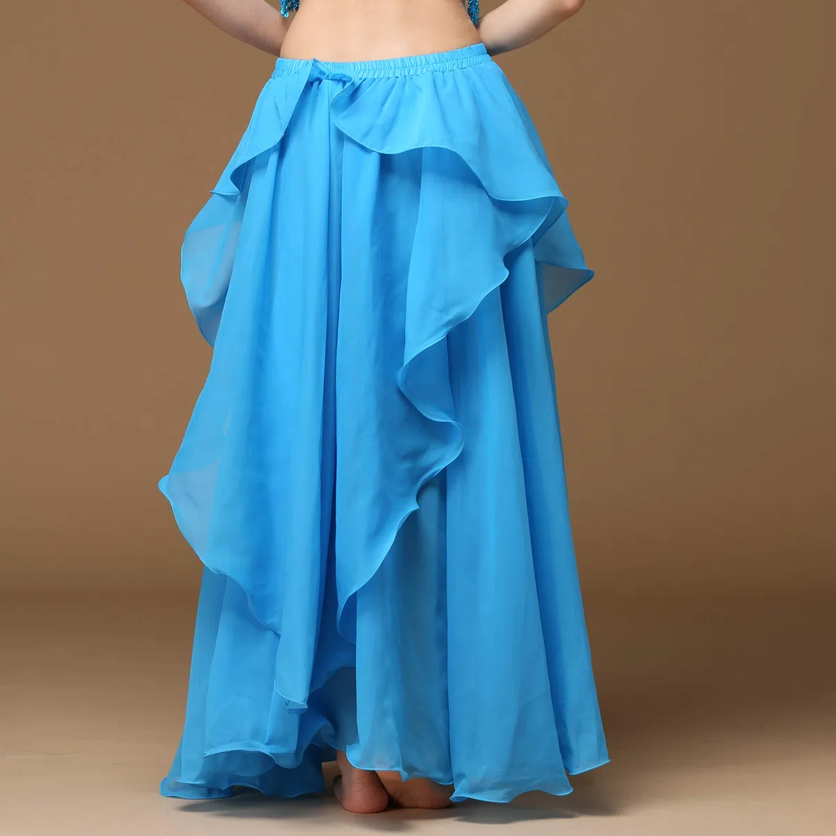 Baisdan Gonna lunga per danza del ventre, in chiffon, con spacco, costume per danza del ventre, blu cielo, Taglia unica