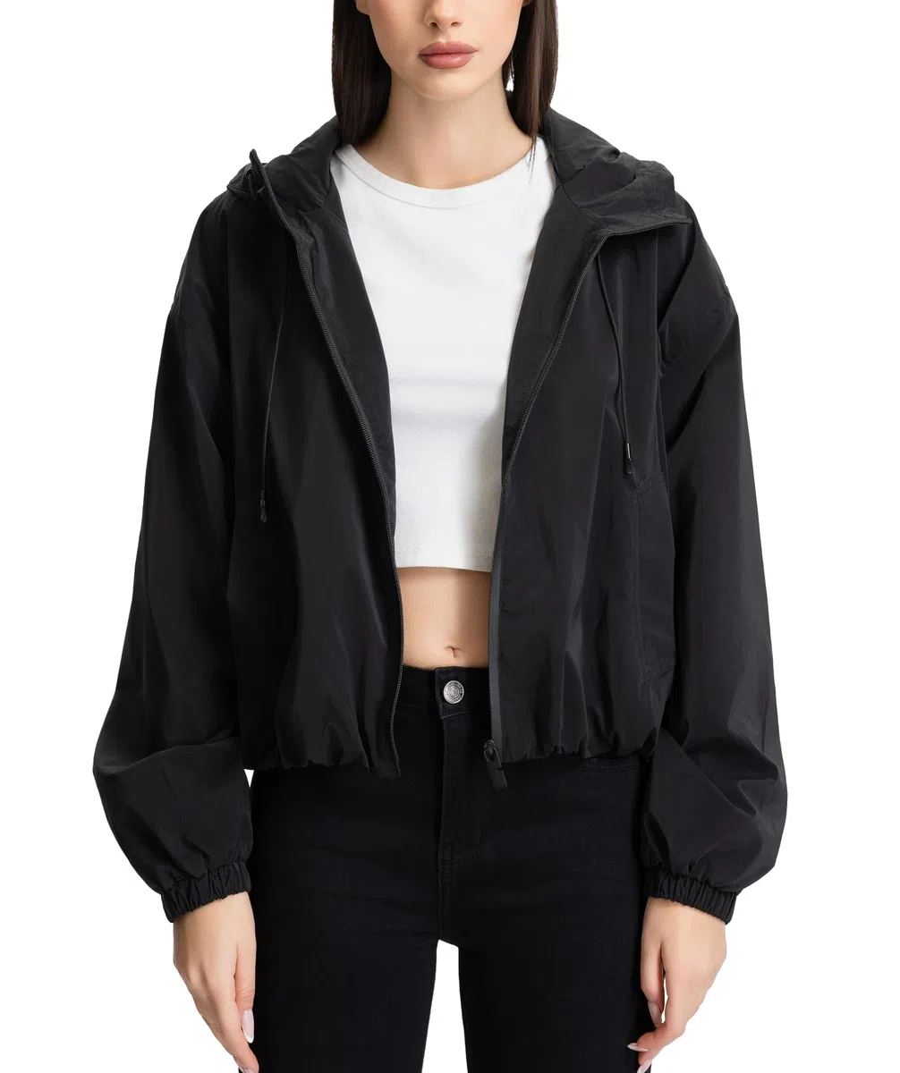 Giacca Donna Primaverile Bomber Impermeabile e Antivento, Giubbotto Corto con Cappuccio, Windbreaker Moda Casual