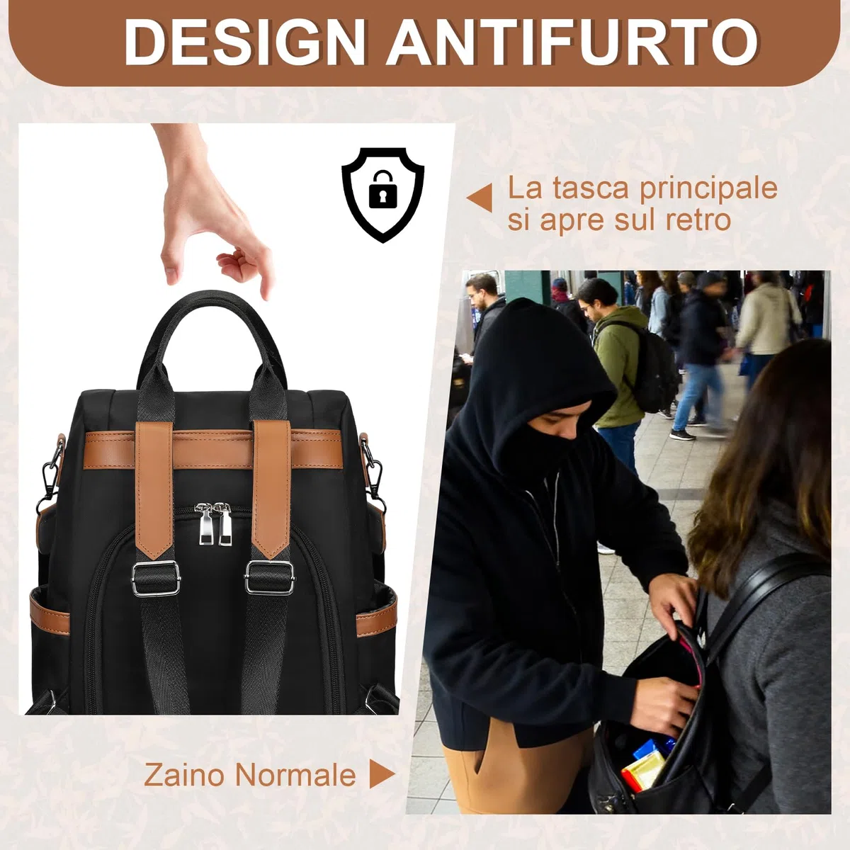 Eshow Zaino Donna Antifurto, Zainetto Elegante con Tracolla, Borsa Zaini 3 in 1 per Viaggio Scuola Lavoro Shopping Università