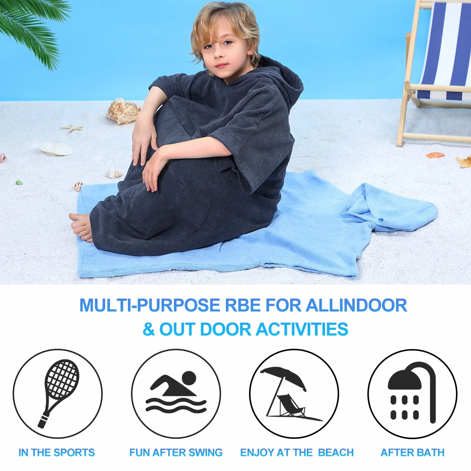 TOMEEK Asciugamano Poncho con cappuccio Bambini Soft Accappatoio con Tasca Beach Poncho Asciugatura Rapida Surf Poncho Bagno Poncho Asciugamano 9-13 Anni