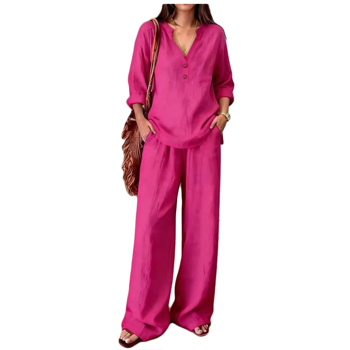 Completo Donna Estivo Lino Leggera Tuta da Donna in Lino Set di Abbigliamento Estivo Casual Due Pezzi Jogging Set Spiaggia Palestra Maniche 3/4 Comodo Jogging Tracksuit Tute Sportive Completo