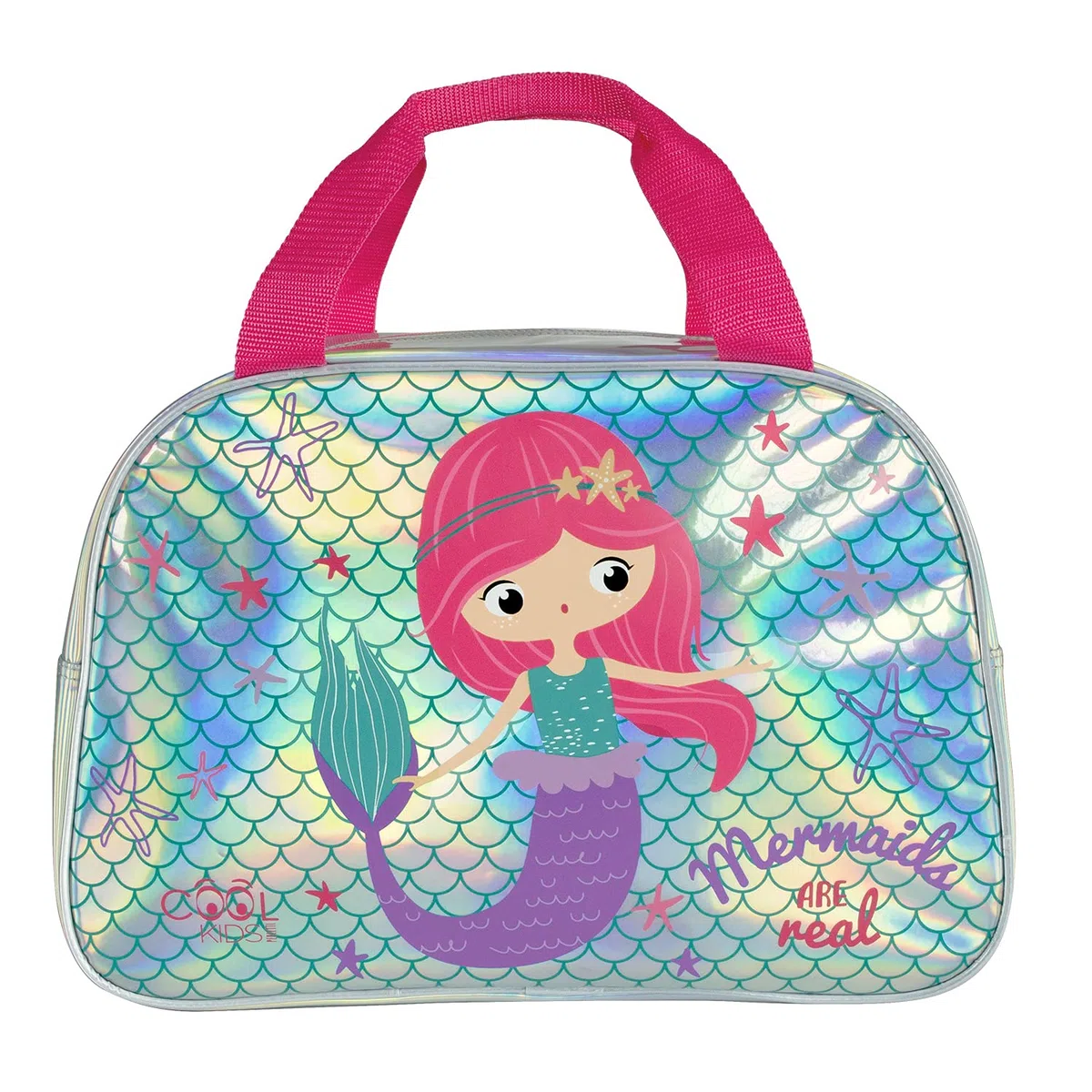 PERLETTI Borsa sportiva per bambini, ragazza, rosa o argento, borsa da viaggio e tempo libero a tracolla per ragazza, unicorno o sirena, borsa da palestra riflettente con stelle e paillettes, 28 x 41