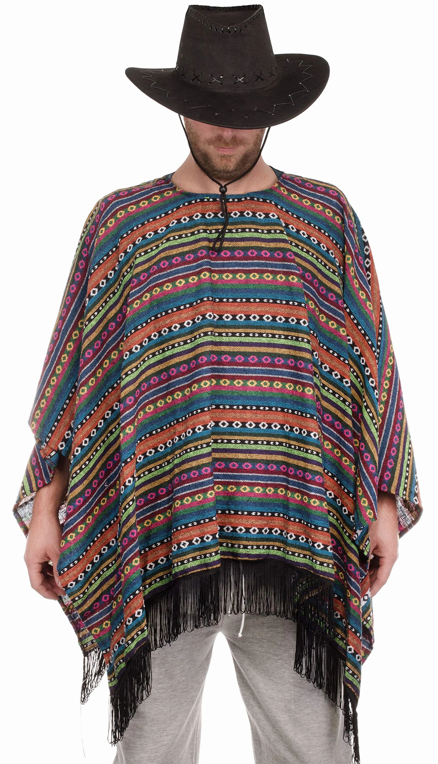 Brandsseller Poncho Messico con frangia, mantello taglia unica per adulti, multicolore, Taglia unica