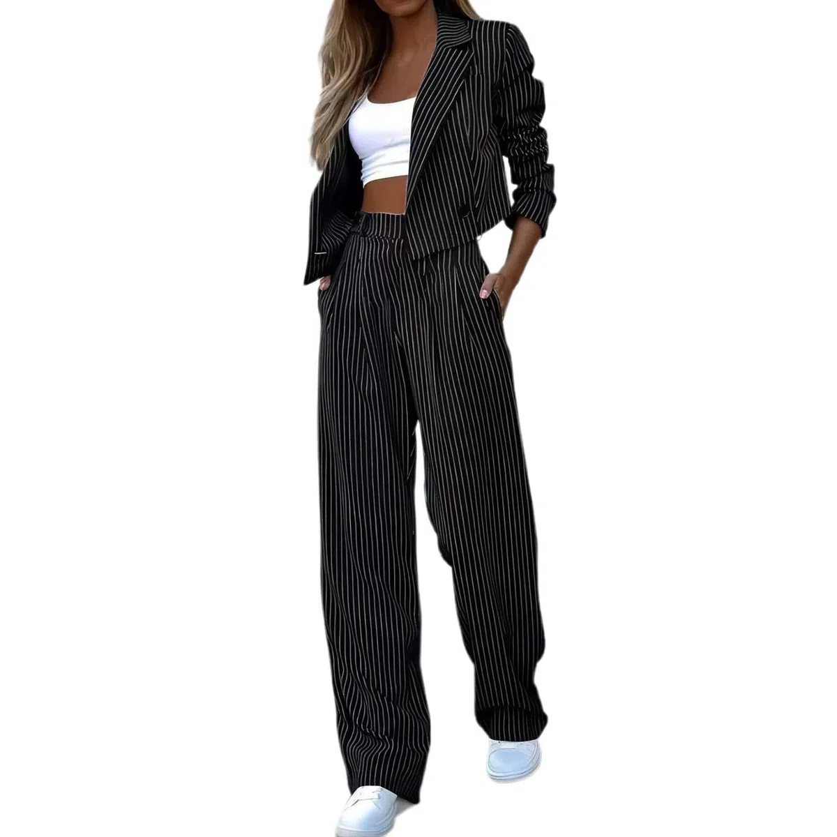 pvucpot Tailleur Gessato Donna Eleganti 2 Pezzi Gilet e Pantaloni Ufficio e Lavoro Completo Donna Estate Blazer Maniche Lunghe Tuta Elastici in Vita Set di Abiti in Tinta Unita