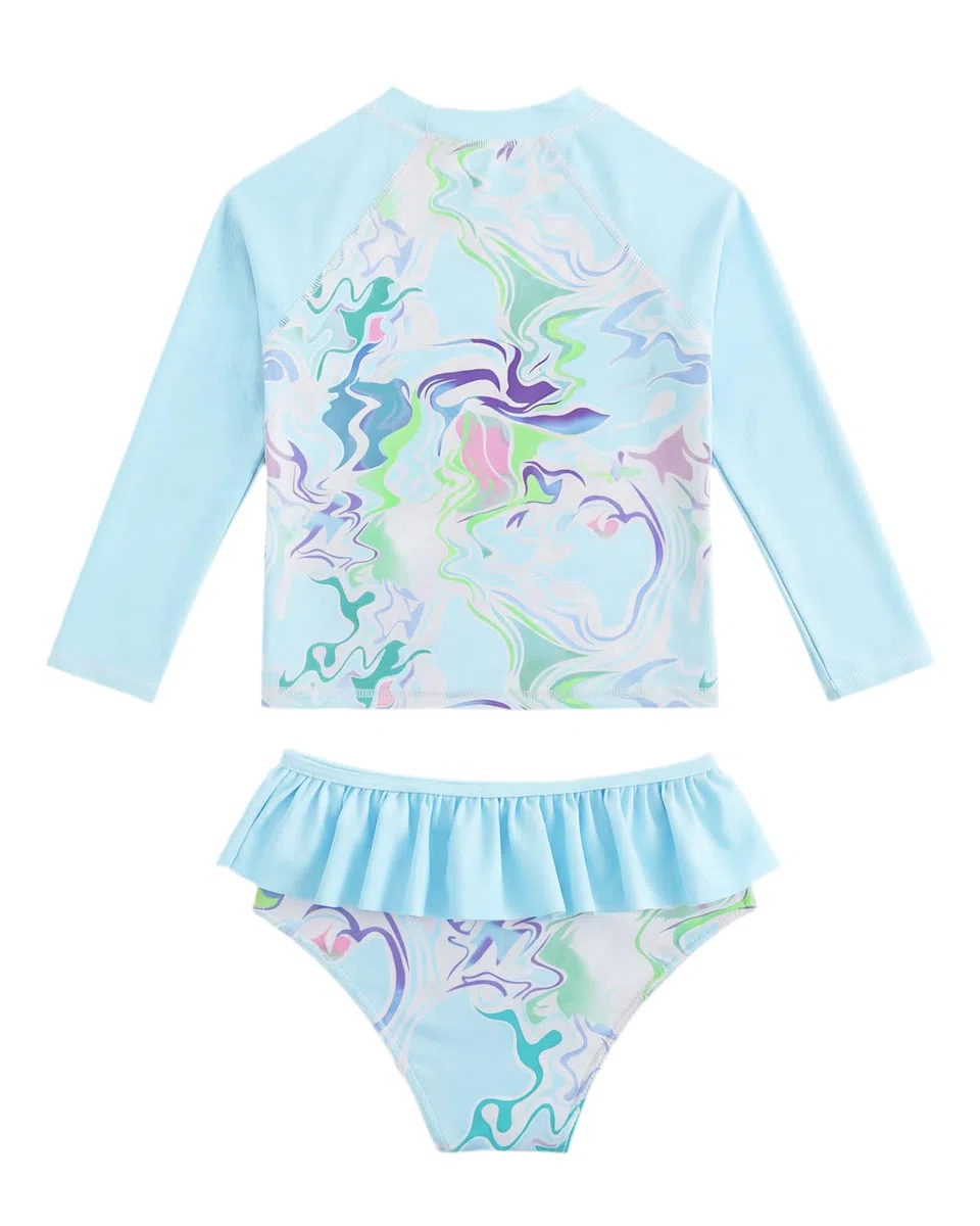 Costume da bagno ragazza 2 pezzi Uv costumi da bagno bambini manica lunga stampa tessuto costume da bagno Uv Shirt ragazza 4-10 anni