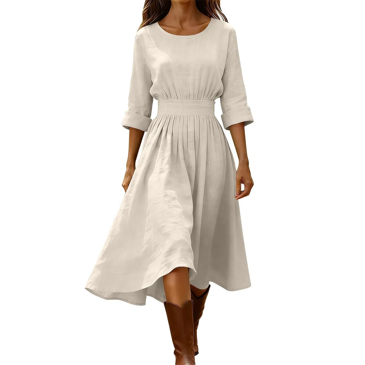 HAOLEI Vestito Bianco Donna Estivo Lino Manica Corta Vestito Lungo Tinta Unita Abiti da Spiaggia in Lino di Cotone Abito Allentato Casual Vacanza Festa Copricostume Mare per la Primavera e L'Estate