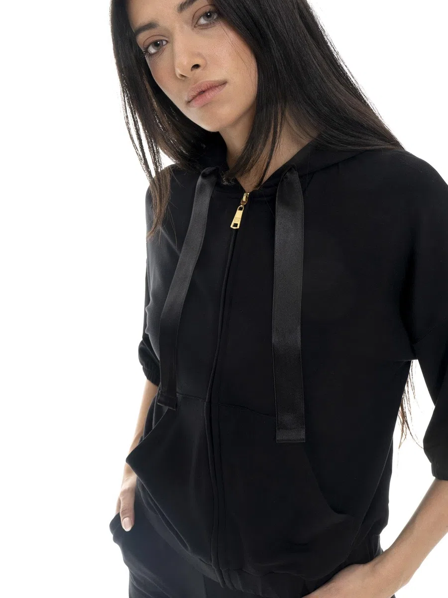 Felpa da Donna a Manica Corta con Cappuccio e Zip Leone Gold
