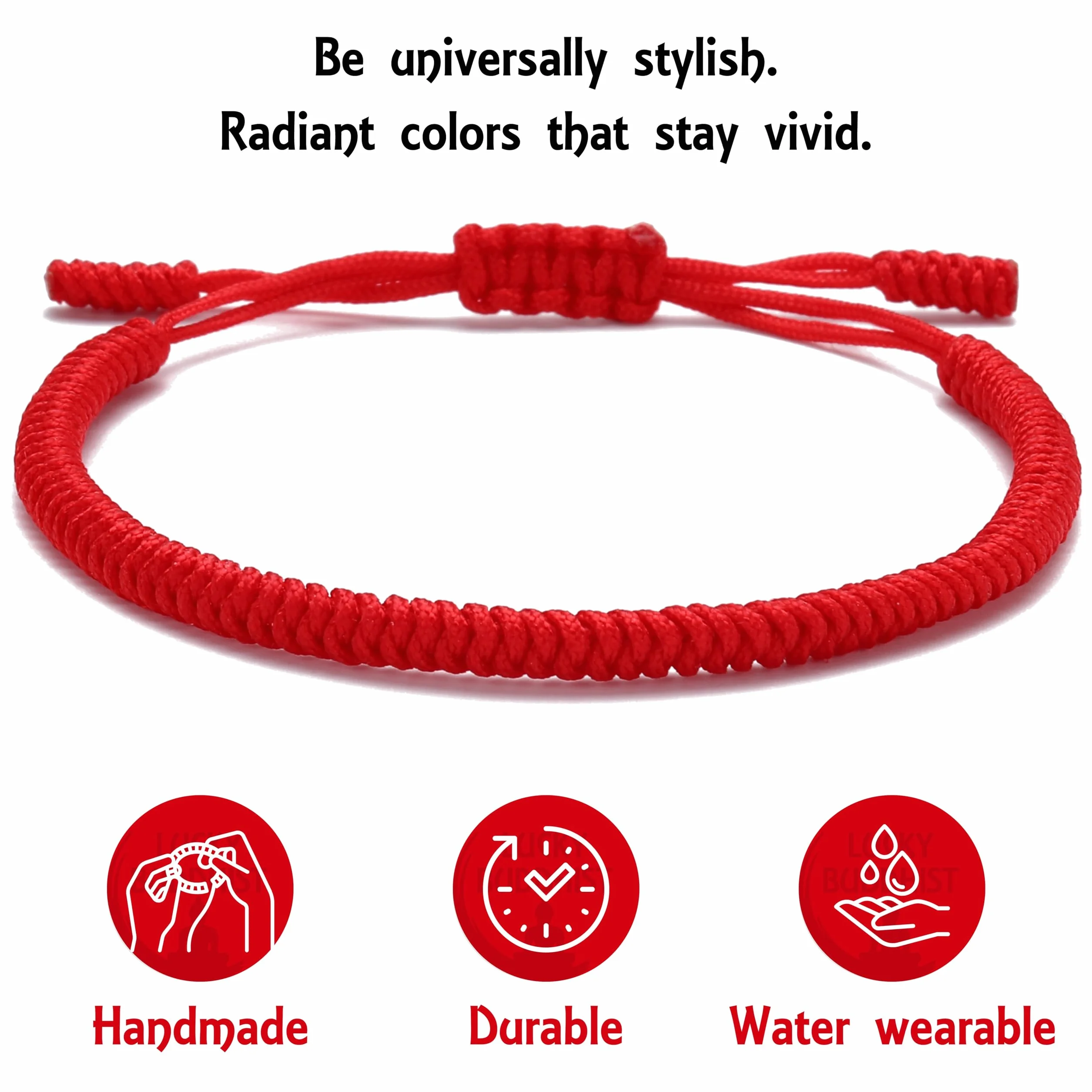 LUCKY BUDDHIST 3 Bracciali Tibetani Buddisti Regolabili – Bracciali in Corda Intrecciata per Uomo e Donna – Include Portachiavi Buddha in Legno