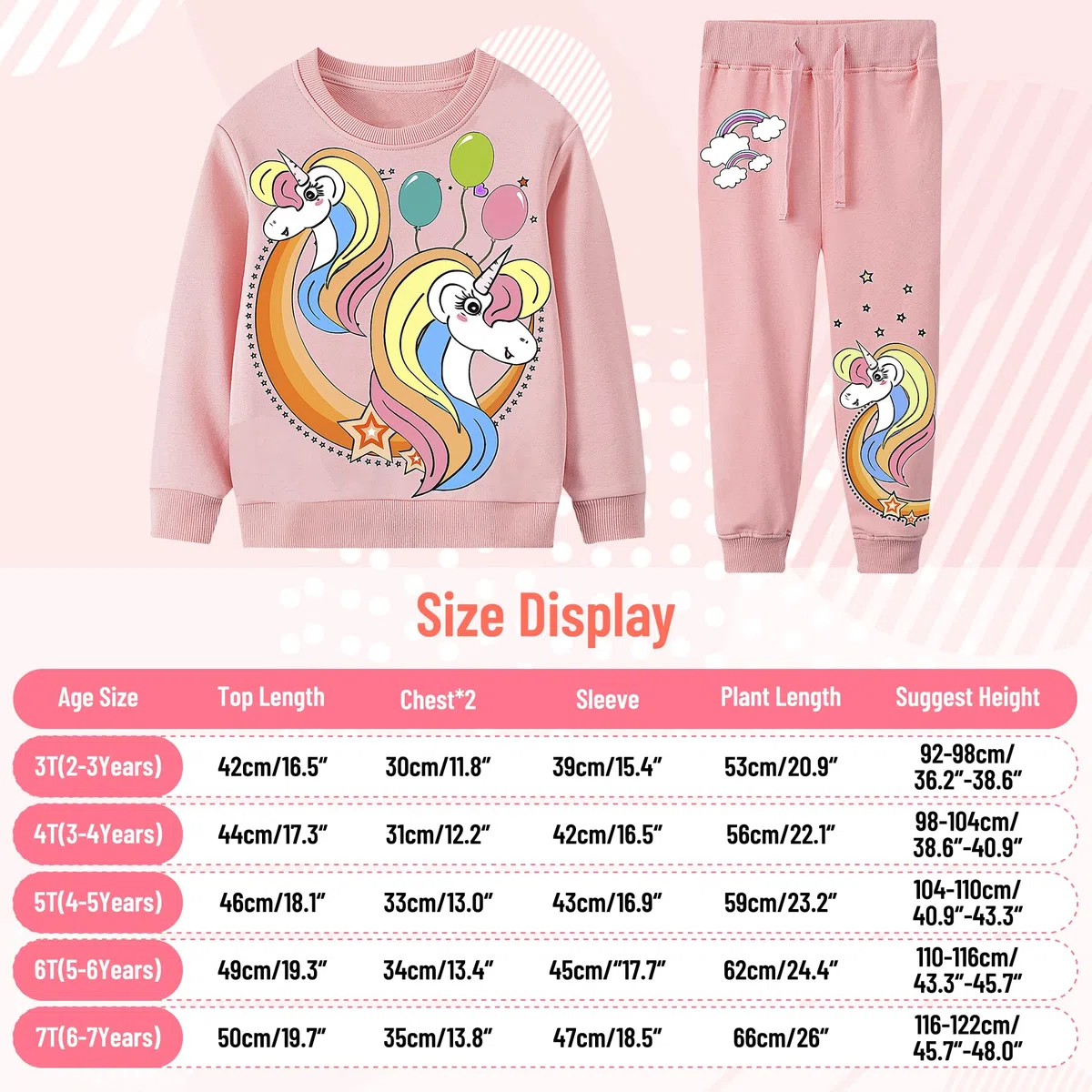 Tuta Bambina Ragazza Sportiva Felpa e Pantaloni Completa Caldo Cotone Tute da Ginnastica Manica Lunga Jogging Set Stampa Senza Cappuccio Abbigliamento Sportivo Ragazze 2-7 Anni, Rosa