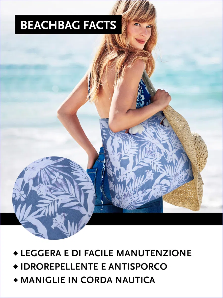DonDon Borsa da spiaggia grande con chiusura zip 58 x 38 x 18 cm Shopper stile marinaro yacht style