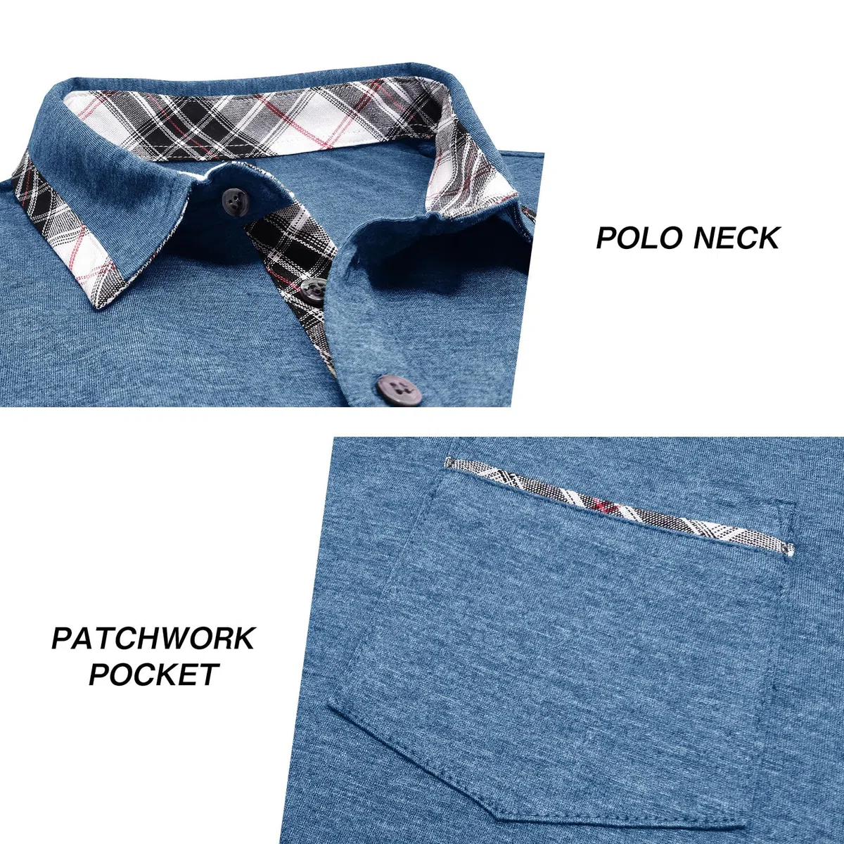 Polo Uomo Manica Corta Cuciture a Quadri Polo con Tasca T-Shirt Estiva S-XXL