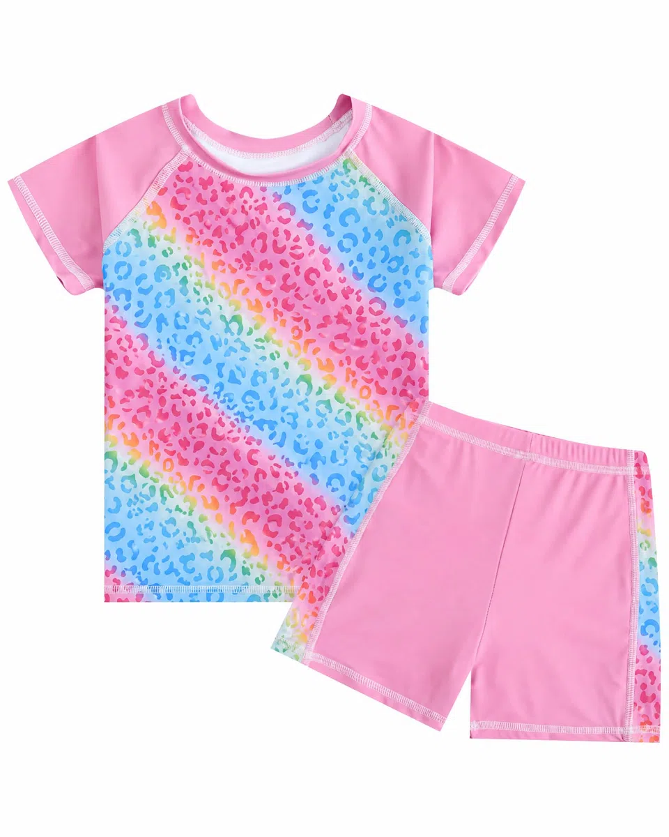 JiAmy Costume da Bagno per Ragazze, Maniche Lunga Estivo UPF50+ Costume Due Pezzi Set di Rash Guard Costumi da Bagno per Bambini 4-9 Anni
