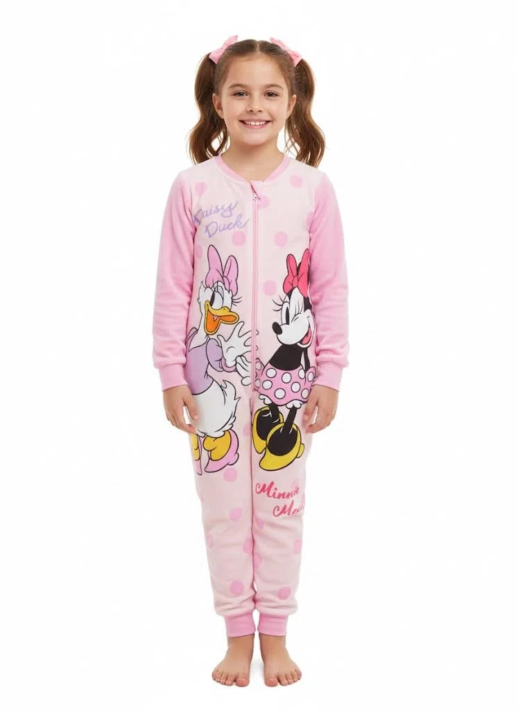 Disney Pigiama intero in pile, per bambine, prodotto ufficiale, con Minnie Mouse e Paperina, rosa, età 2-8 anni