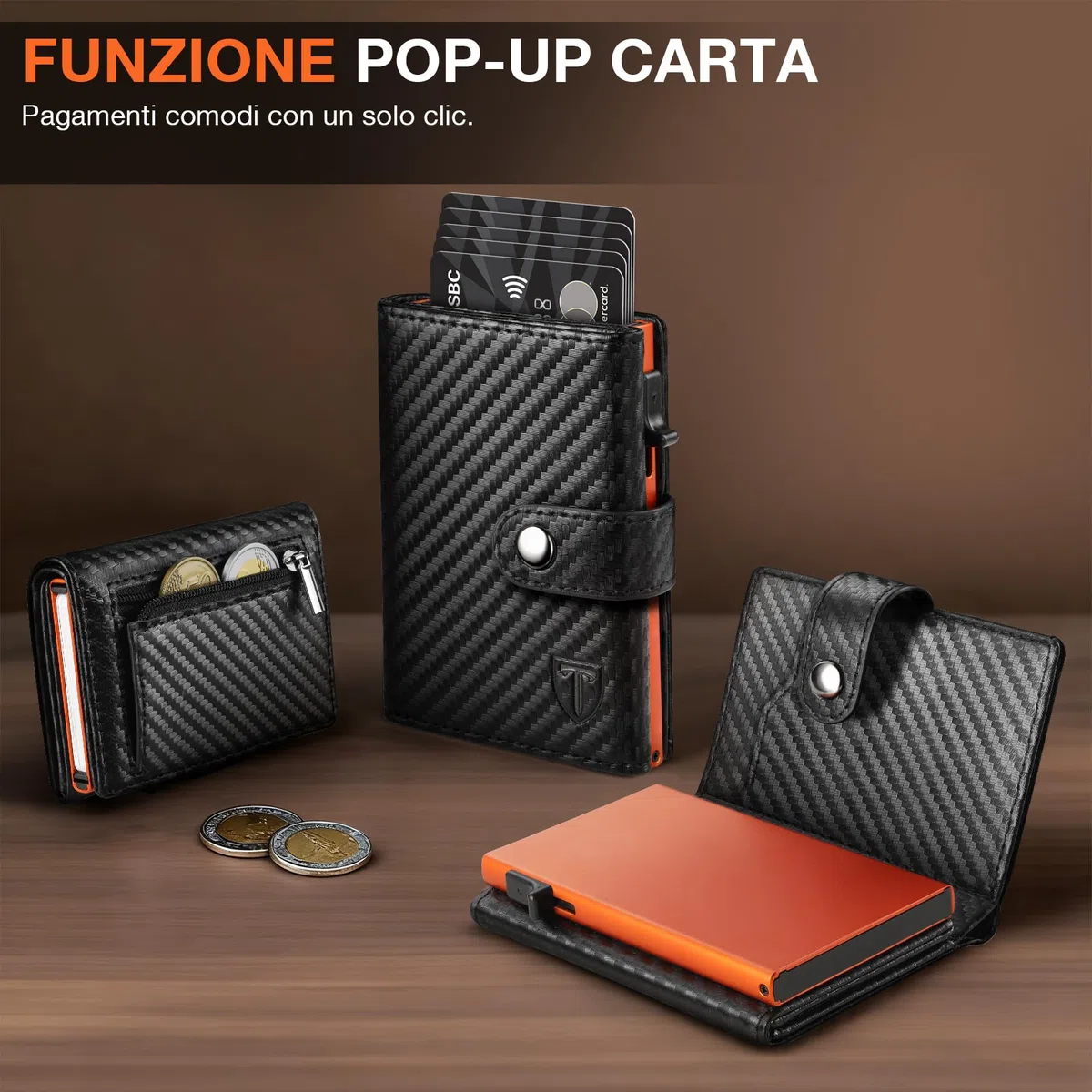 TENBST Portafoglio Uomo & Donna | Porta Carte di Credito 10 carte | Porta Tessere Uomo con Portamonete e Scomparti Banconote | Portacarte Uomo con RFID Protezione Anticlonazione - Regalo per Auto