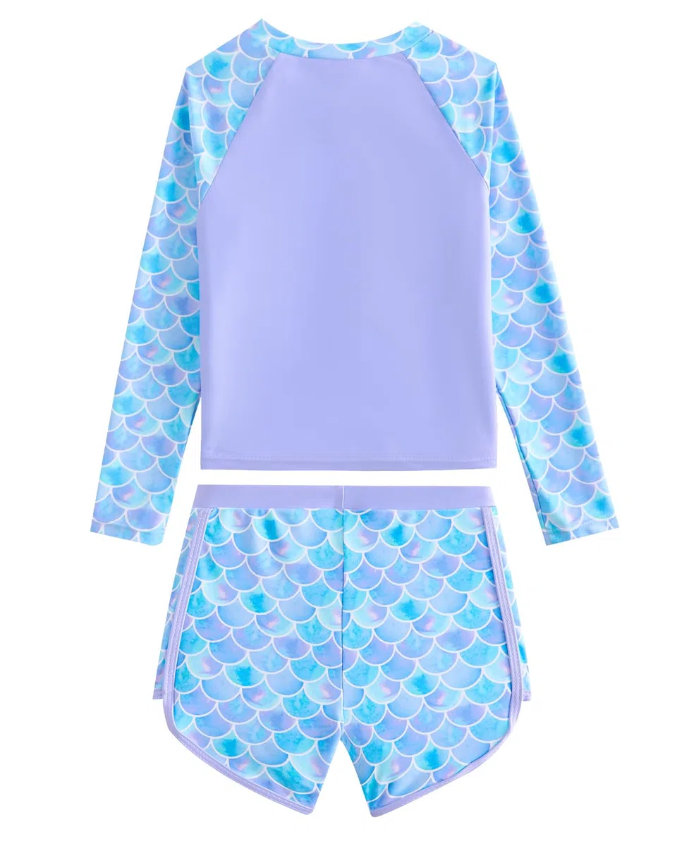 JiAmy Costume da bagno a due pezzi per bambine, a maniche lunghe, con cerniera, UPF 50+, protezione solare 4-7 anni