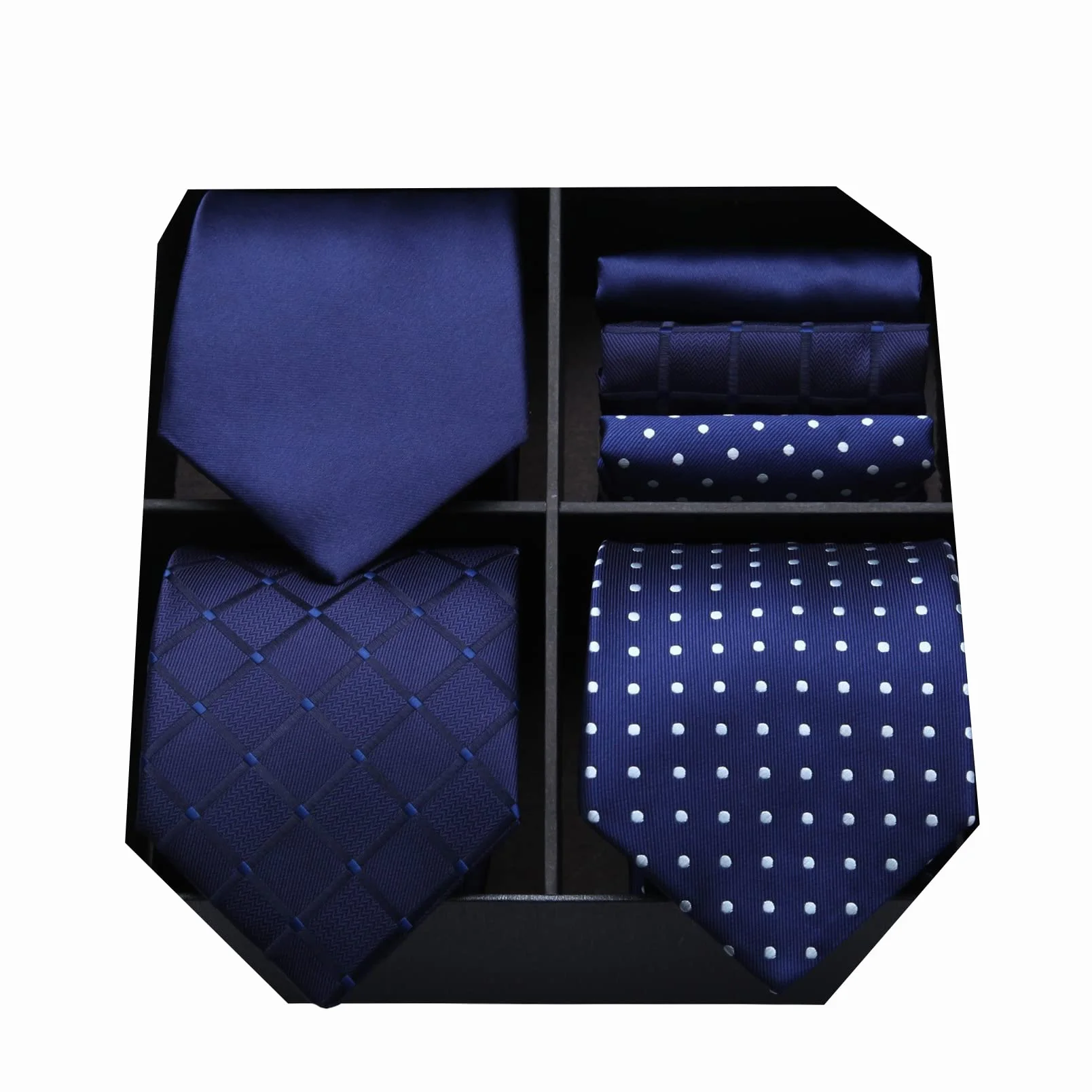 HISDERN Lotto 3 pezzi Cravatta da uomo Classica elegante Righe a quadri Cravatte in tinta unita e fazzoletto Cravatta in seta Set Cravatta per matrimoni Cravatta a quadri Set multipli