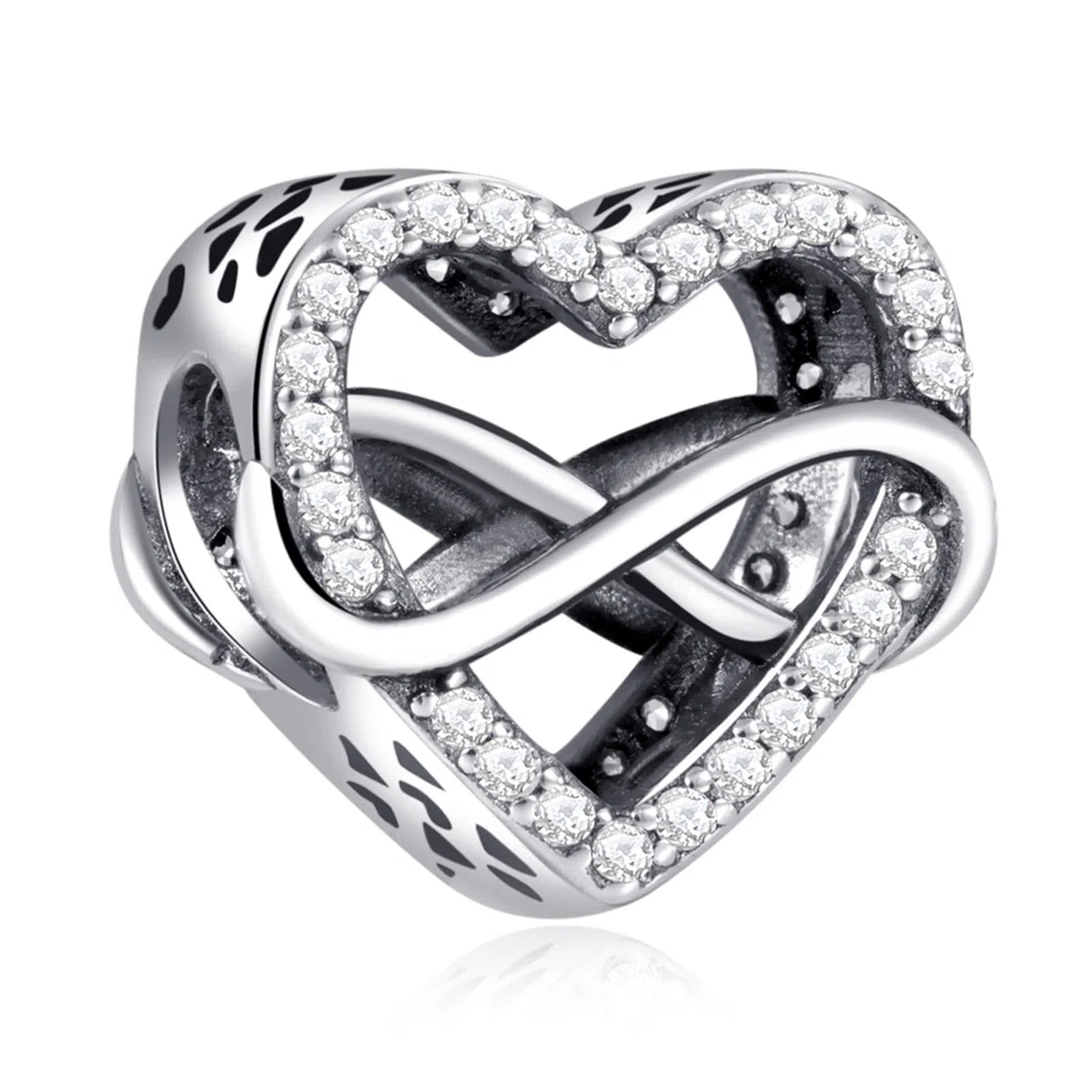 925 Argento Sterling Charm Donna Bracciali Collana Cranio Cuore Rubino Ciondolo Due Toni Oro Rosa Cuore Gemma Ciondolo Interlock Doppie Stelle e Luna Chiave Angelo Ala Amore Viola