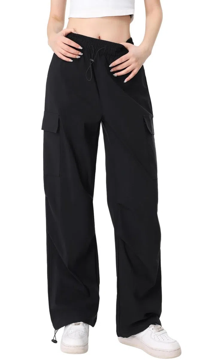 Pantaloni Cargo Donna Y2K Larghi Pantalone Lavoro ad Asciugatura Rapida Elasticizzati a Vita Alta Multi-Tasca Streetwear