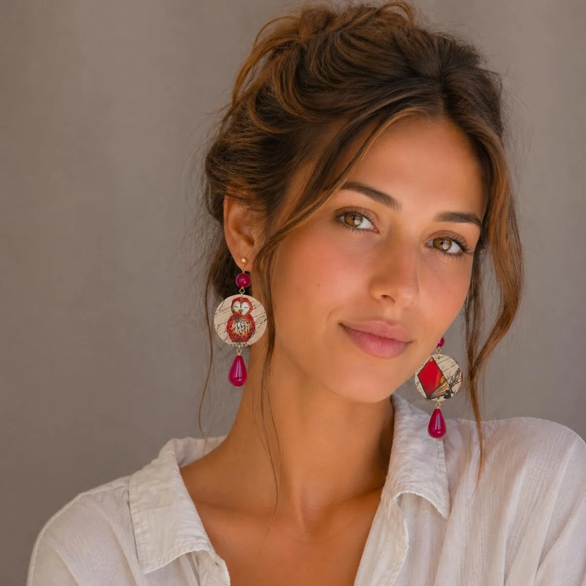 Lebole Orecchini Donna, Orecchini Donna Pendenti Eleganti e Leggeri, in Ottone Galvanizzato Oro con Pietre Naturali, Gioielli Artigianali Made in Italy, Regalo Donna dal Design Esclusivo