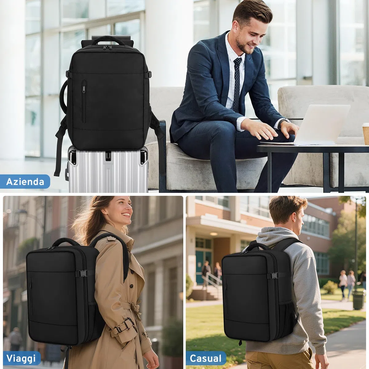 ZOMFELT Zaino Ryanair 40x30x20, 24L Bagaglio a Mano 40x30x20 Aereo, Zaino da Viaggio Porta Computer 15.6 Pollici, Zaino Antipioggia Compatto per Ryanair, Wizz Air, EasyJet, Nero