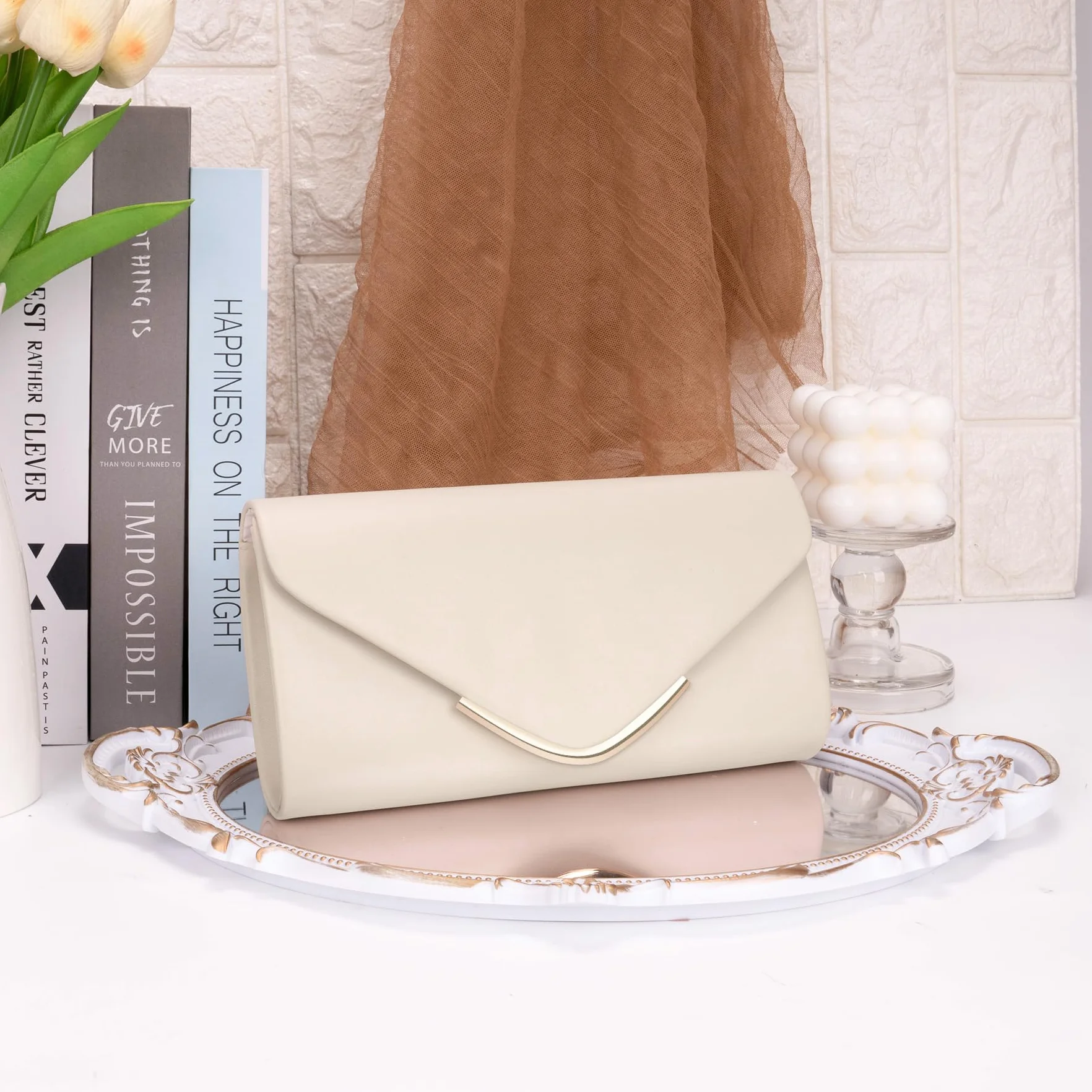 Larcenciel Pochette Donna Nuda, Borsa Tracolla Donna da Sera a Busta in Pelle Vegana Alla Moda con Catena, Elegante Borsa a Spalla Donna