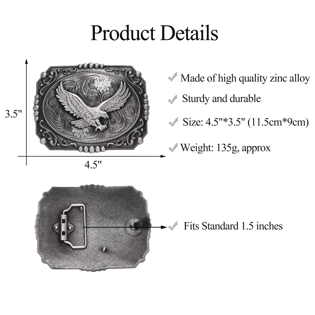 Fibbia per cintura occidentale da uomo, grandi fibbie per cintura con aquila dorata incisa, grande fibbia per cintura per cowboy rodeo
