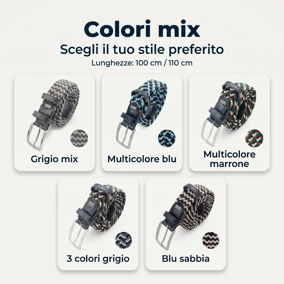 Navigare Cintura Elastica Intrecciata Made in Italy, Uomo e Donna, con Inserti in Vera Pelle