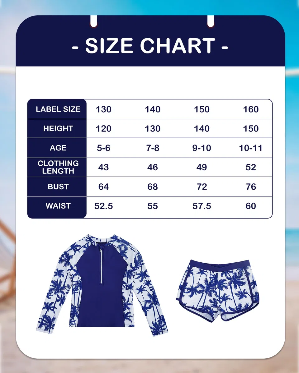 Costume Piscina Bambina Due Pezzi a Maniche Lunghe Anti-UV Set Rash Guard Piscina con Coppette Rimovibili per Ragazze