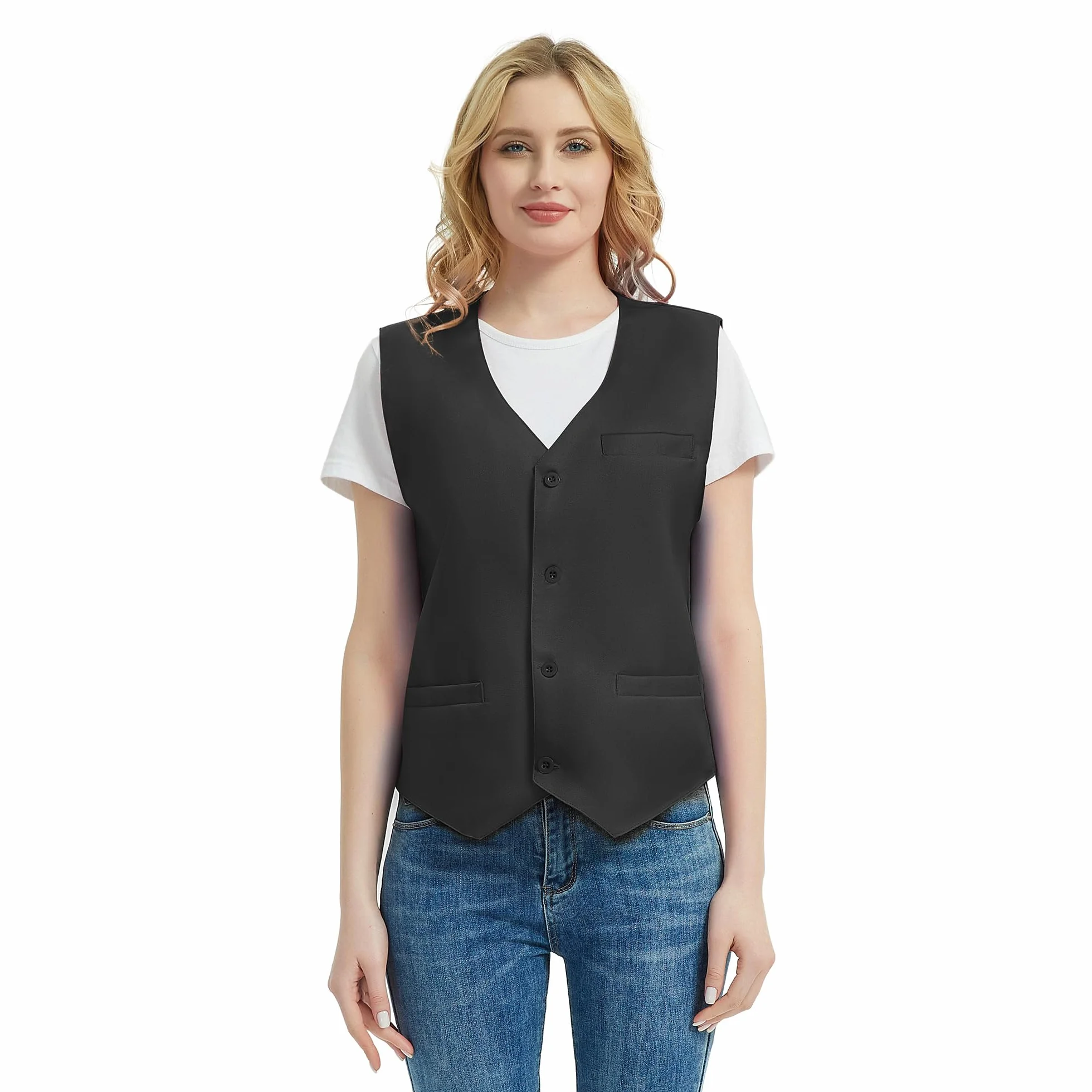 TOPTIE Gilet da Uomo, Gilet casual Unisex con Bottoni, Smanicato Gilet per commesso del supermercato e volontari
