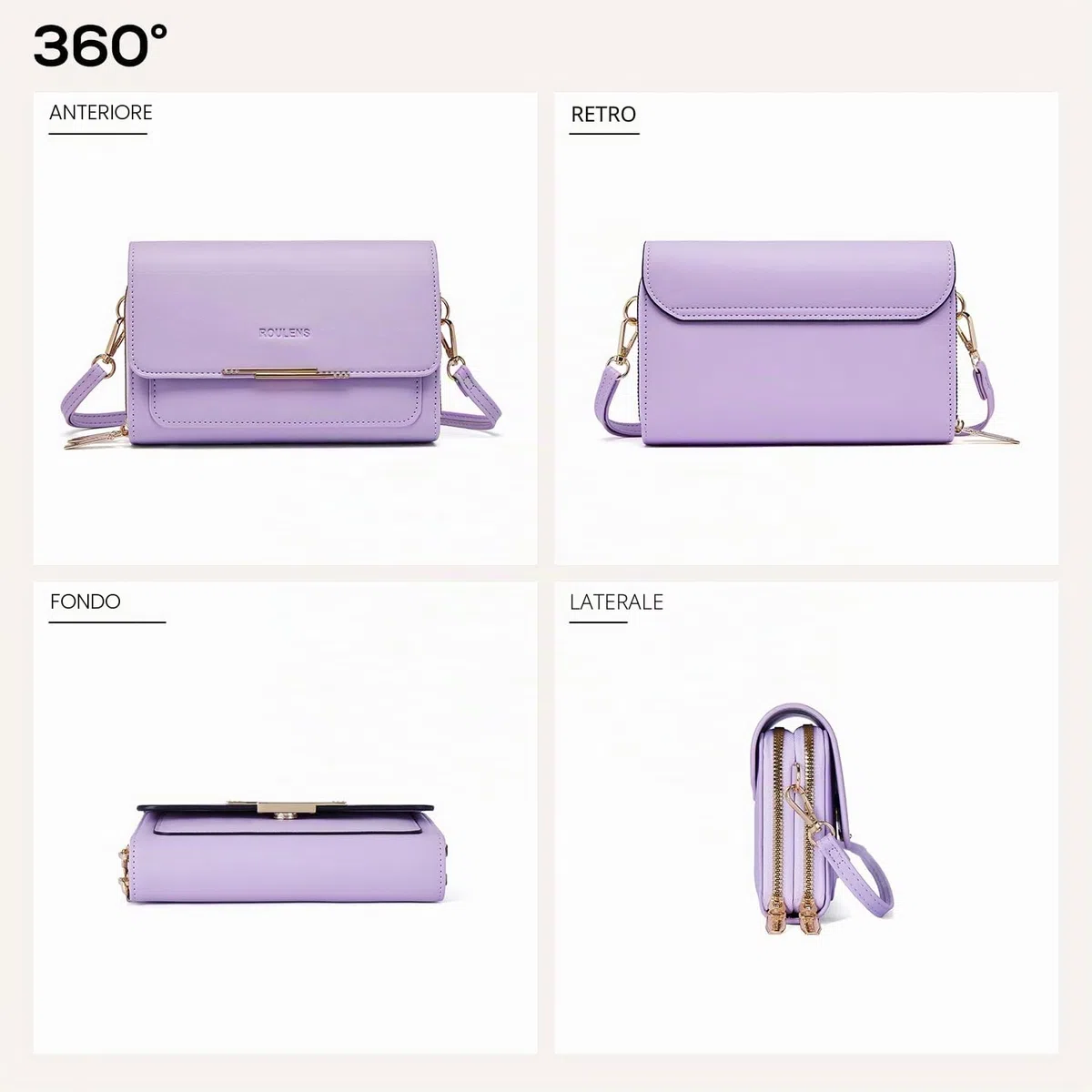 Roulens Borse a Tracolla da Donna,Piccola Borsa per Telefono a Tracolla per Donna con 2 Scomparti Capienti,Borsa Mano PU Pelle Sintetica con Slot per Carte di Credito Cinturino