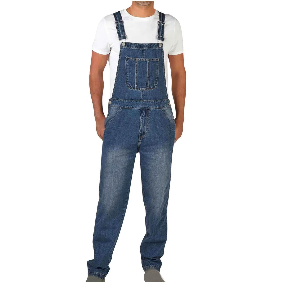 2024 Salopette da Uomo Jeans in Denim Casual Taglie Forti Cotone Pantaloni Strappati Uomo in Tinta Unita Salopette Uomo Jeans Slim Fit con tasche Moda multi tasche Jumpsuit da Lavoro con Bretelle