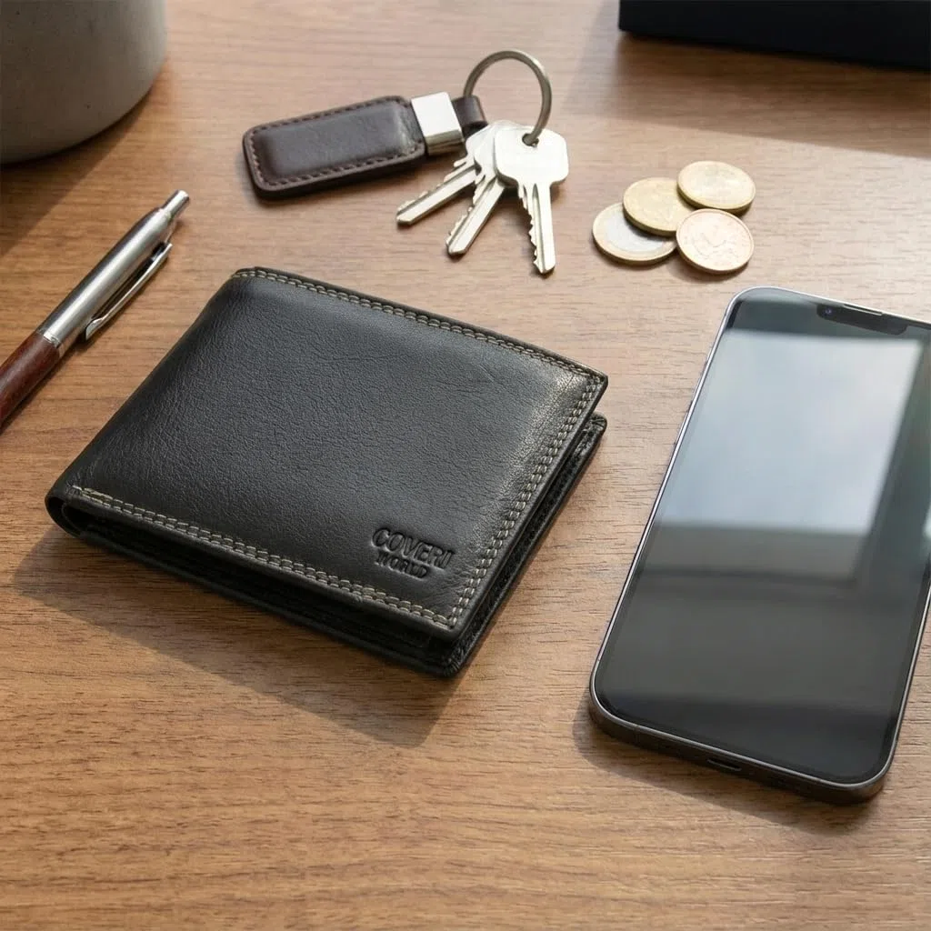 COVERI Portafoglio Uomo in Vera Pelle, Con Porta Tessere e Scatola Regalo