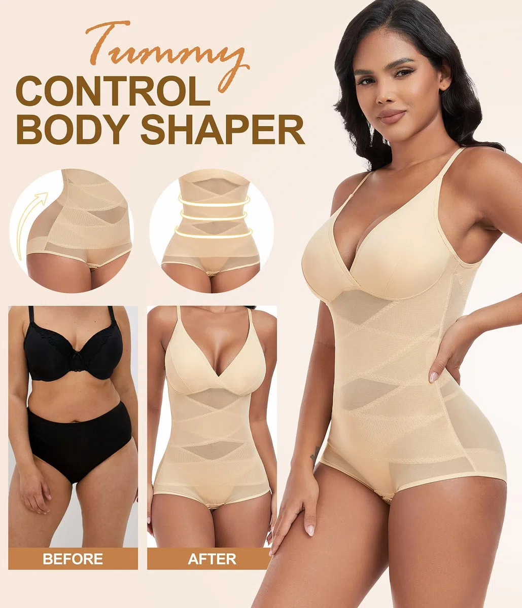 Body Contenitivo Modellante Donna Curvy Intimo Bodysuit Shapewear Guaina Contenitiva Dimagrante Spallino Regolabile Snellente Sheer Mesh Pancia Piatta Invisibile Shaper