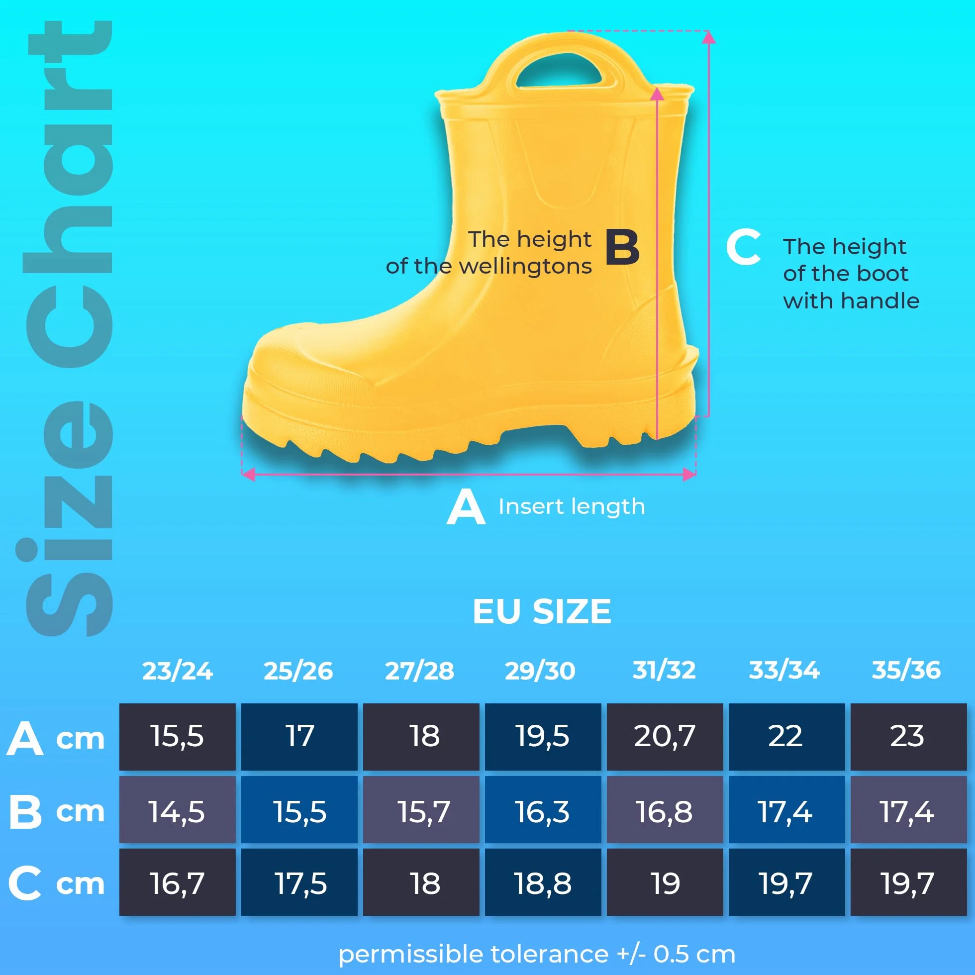 GoSplash Stivali di gomma per bambini - molto comodi in materiale EVA leggera per bambini e bambine belli robusti impermeabili con maniglia per indossarli facilmente antiscivolo