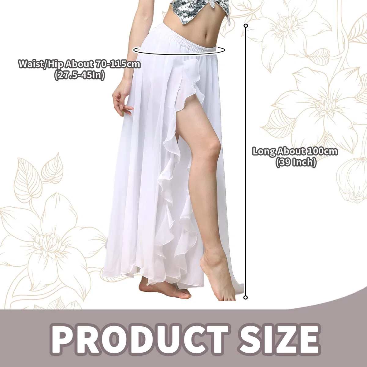Baisdan Gonna Lunga per Danza del Ventre, in Chiffon, con Spacco, per Pratica di Danza